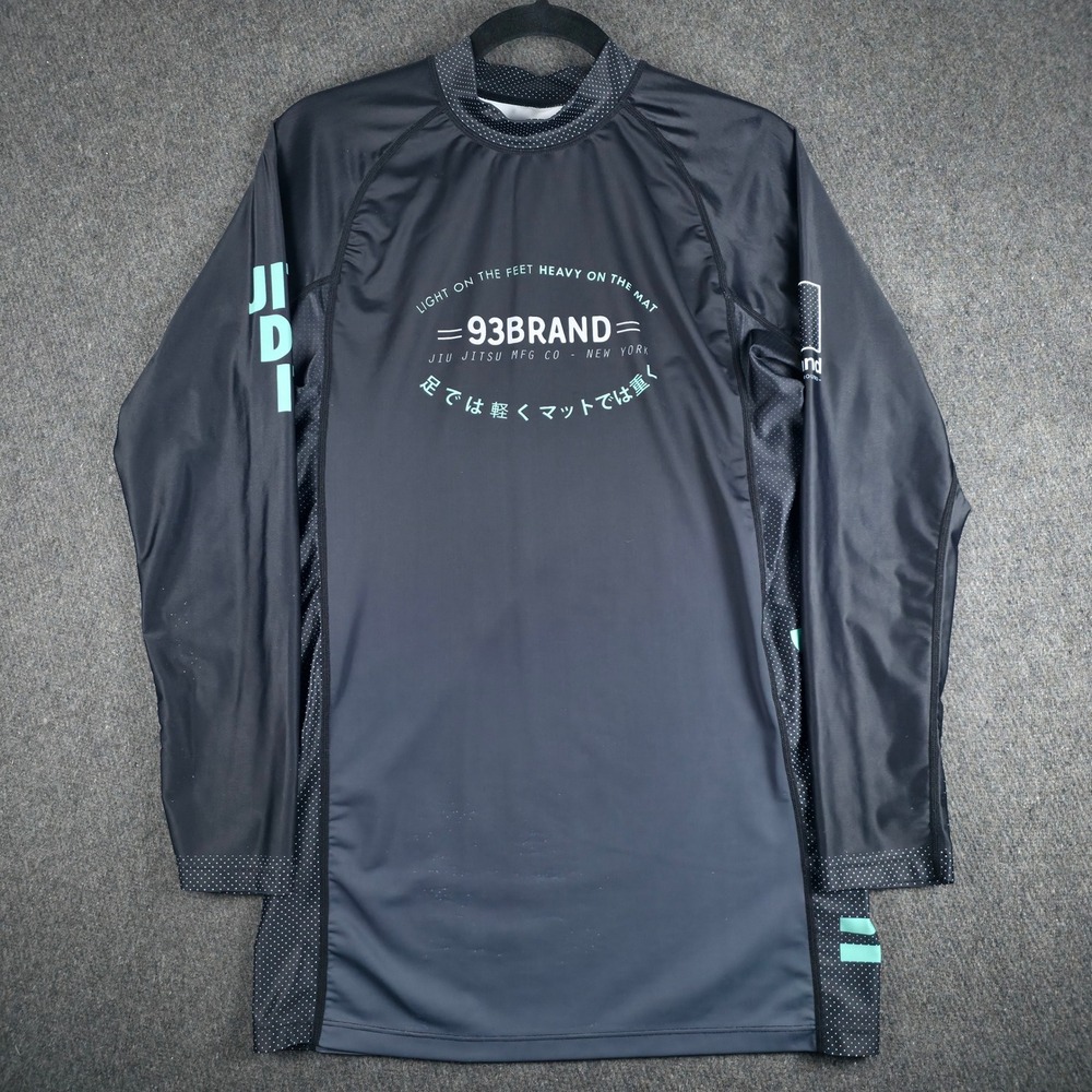 93brand Rash Guard Mens XL Black Teal BJJ MMA Long Sleeve Compression Shirt